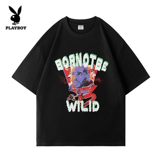 PLAYBOY เสื้อยืดลำลองพิมพ์ลายบาสเก็ตบอลผ้าฝ้ายนุ่มแขนสั้นชายหาดเสื้อยืดสไตล์แฟชั่นใหม่ [ขนาด M-3XL]