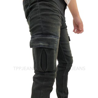 New Arrival Jogger Pants กางเกงยีนส์ขาจั้มชายกระเป๋าข้าง สีดำฟอก ผ้ายืด งานตัดเย็บอย่างดี ใส่สบาย Size 28-36