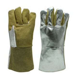 GLVT0002 ถุงมือหนัง-อลูมิไนซ์ / Leather-Aluminized Heat Resistant Gloves ป้องกันความร้อน 300˚C ( 1 คู่ / แพ็ค )