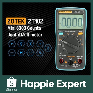 ZOTEK ZT102 มัลติมิเตอร์ดิจิตอล Mini 6000 Counts Digital Multimeter AC/DC สําหรับทดสอบแรงดันไฟฟ้า