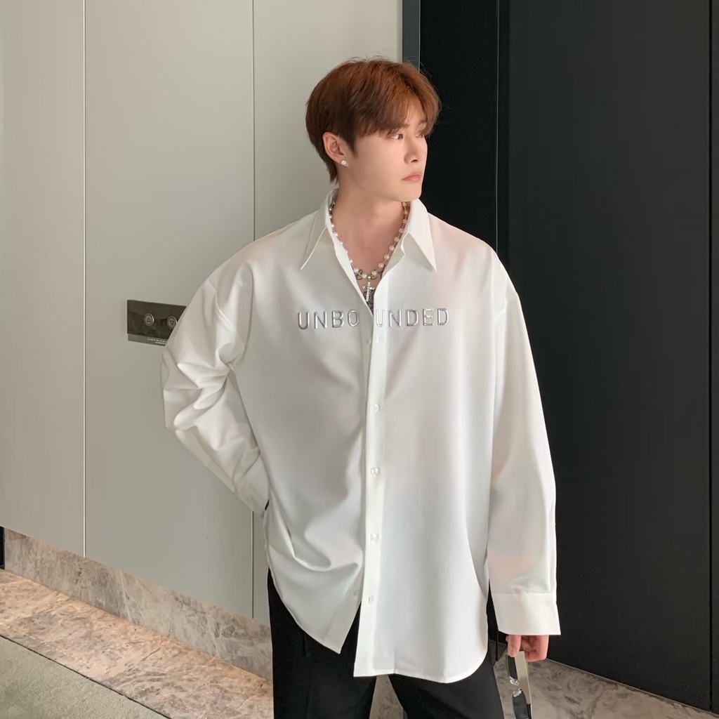 เสื้อชาย 2 สี ม-2เอ็กแอล ฤดูใบไม้ร่วงแขนยาว สูง-จบ ผ้าม่าน เสื้อแสงผู้ใหญ่สไตล์ผู้ชายเกาหลีรุ่นหลวมไม่ใช่เหล็กเสื้อผู้ชาย
