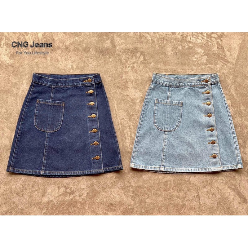 CNG Jeans👖 กระโปรงยีนส์ " กระดุมข้าง " มี 2 สีให้เลือก Drak Blue & Light Blue 🔥