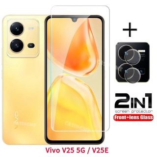 2 in 1 ฟิล์มกระจกนิรภัยกันรอยหน้าจอ เลนส์ด้านหลัง แบบเต็มจอ สําหรับ Vivo V25 5G Y02S Y35 Y30 Y77 Y75 V25E V 25 5G