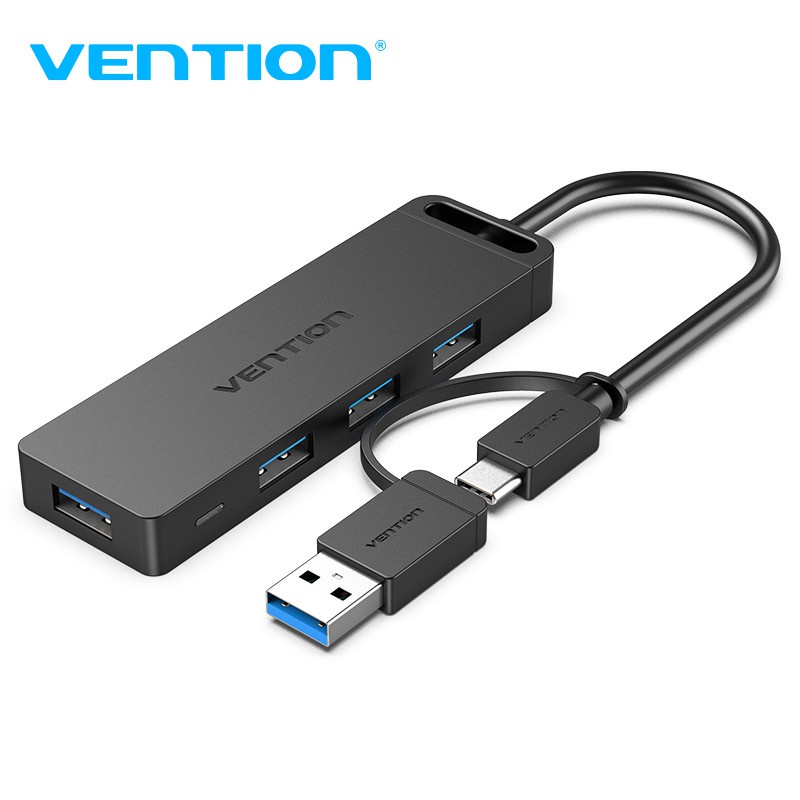 Vention ฮับ USB3.0 และ USB-C 2-in-1 เป็น 4 พอร์ต USB 3.0 ความเร็วสูง 5 Gbps Mirco-USB สําหรับคอมพิวเตอร์ แล็ปท็อป CHT CHL TGK