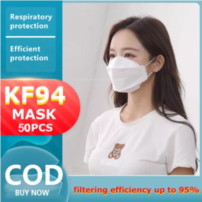 ZOCN 50 ชิ้น 50pcs KF94 หน้ากากอนามัย หน้ากากป้องกัน PM2.5 3mแบบใช้ซ้ำได้ 4 ชั้น KN95 Korean 4ply เกาหลี ระบายอากาศ whit
