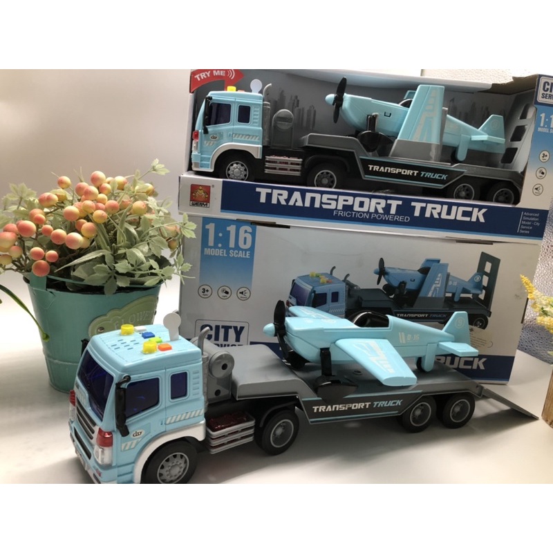 ของเล่นเด็ก รถของเล่น รถขนเครื่องบิน Transportation truck รถเทรลเลอร์ เทรลเลอร์ขนเครื่องบินสีฟ้า ของขวัญ เทรลเลอร์