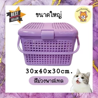 ตะกร้าพลาสติกอเนกประสงค์ เตรียมคลอดหรือใส่สัตว์ แมว,สุนัข สีพาสเทลมีฝาล็อคมีรูมีหูหิ้ว
