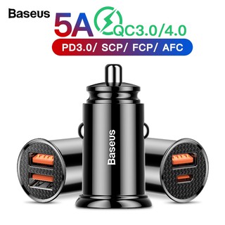 Baseus 30W ที่ชาร์จในรถ Car Charger อุปกรณ์ชาร์จในรถยนต์แบบ Dual USB และ USB-C QC 3.0 หัวชาร์จรถยนต์