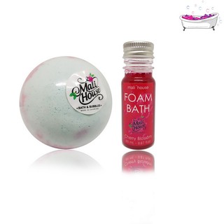 Duo Bath Bomb &amp; Foam Bath บาธบอมสบู่สปาสำหรับแช่ในอ่างและเจลสปา Cherry Blossom,สีชมพู 150g&amp;20ml.