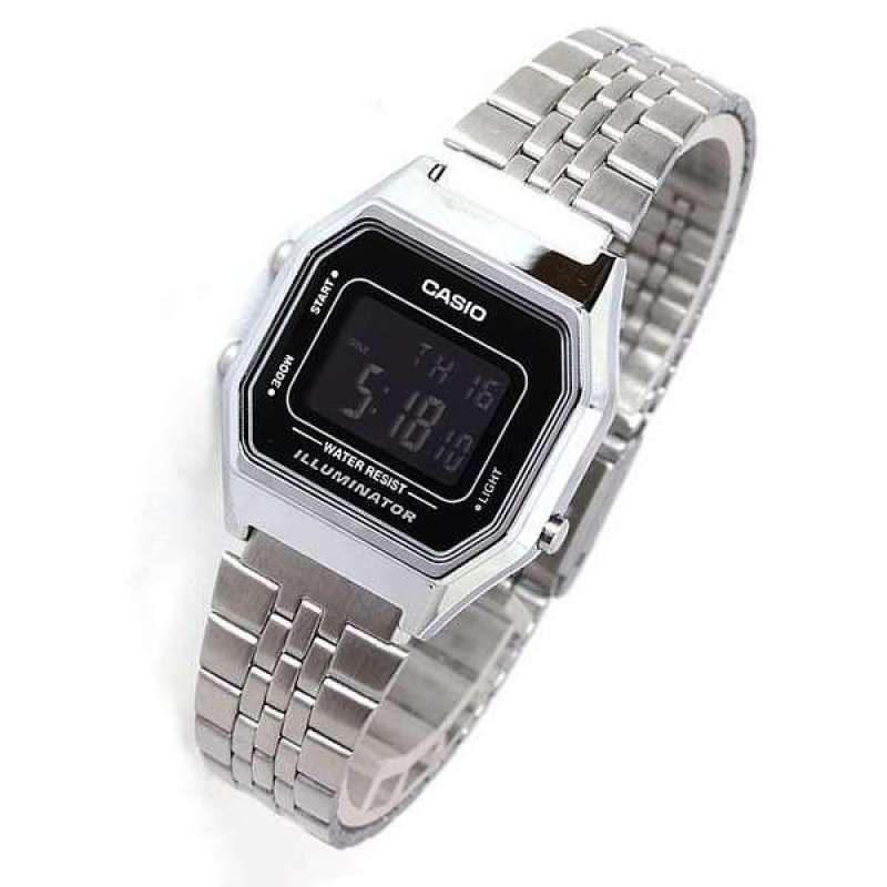 Win Watch shop Casio Standard รุ่น LA680WA1B นาฬิกาข้อมือผู้หญิง สายสแตนเลสสีเงิน หน้าปัดดำประกัน CMG 1 ปีเต็ม