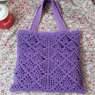 Purple lacy tote bag กระเป๋าสะพายลายลูกไม้สีม่วง