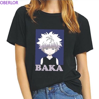 DRG 100%Cotton เสื้อยืดคอก ลมแขนสั้นพิมพ์ลาย Hunter X Hunter Killua Baka Vogue สําหรับผู้หญิง