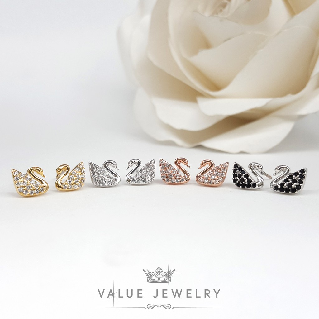 ต่างหูแป้น ฝังคริสตัลละเอียด ลายหงส์สวา Swarovski มี3สี ขนาดเล็ก ตุ้มหู เครื่องประดับ ER0203 ER0212 ER0701 ValueJewelry