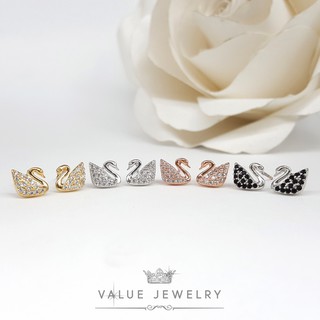 ต่างหูแป้น ฝังคริสตัลละเอียด ลายหงส์สวา Swarovski มี3สี ขนาด…