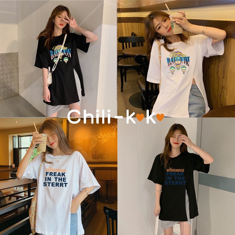 ❤️Chili_koko ❤️ เสื้อผ้าแฟชั่น เสื้อยืดแขนยาวผู้หญิง oversize shirt ฮิปฮอป เสื้อโอเวอร์ไซส์เกาหลี เสื้อผ้าวัยรุ่น ลายสวย