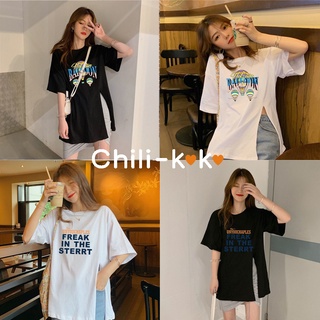 Chili_k❤️k❤️ เสื้อผ้าแฟชั่น เสื้อยืดแขนยาวผู้หญิง oversize shirt ฮิปฮอป เสื้อโอเวอร์ไซส์เกาหลี เสื้อผ้าวัยรุ่น ลายสวย