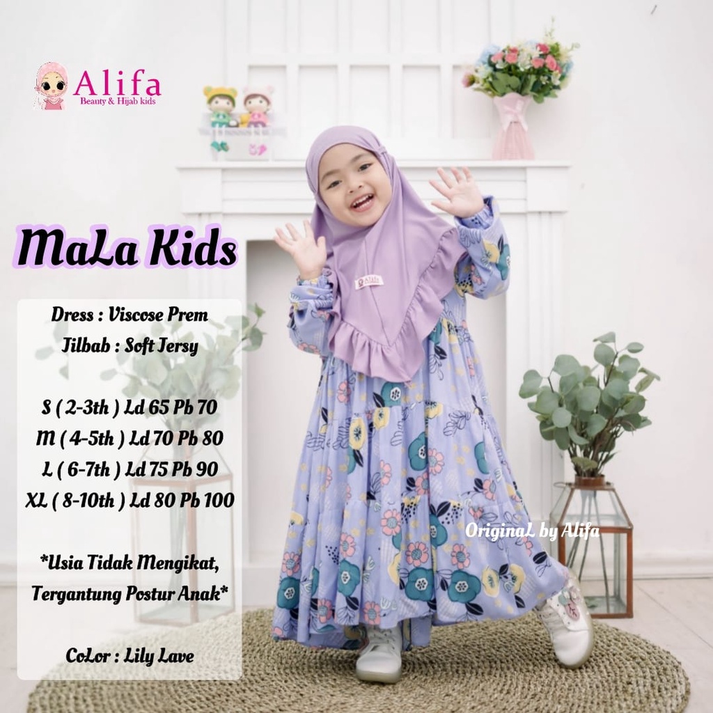 KIDS MALA ฟรี HIJAB GAMIS SYARI ลาย้เหนียวพรีเมี่ยม MUSLIM ดอกไม้อีดเด็ก ORIGINAL ALIFA สวย asoka
