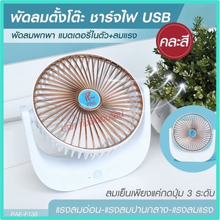 พัดลม F-138 / HT5580 / 5588W HT-5580 พัดลมตั้งโต๊ะ พัดลมเล็ก ชาร์จ USB ลมแรง3เท่า Fan Portable พัดลมพกพา แบตในตัว