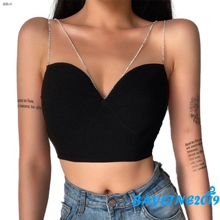 ∋♝May - เสื้อลําลองสําหรับสตรีเซ็กซี่แขนกุดคอวีมีสายโซ่คล้องทรงสลิม
