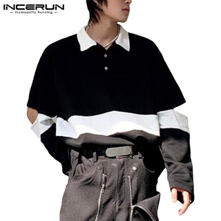 Incerun เสื้อเชิ้ตแฟชั่นผู้ชายแขนยาวคอปกสีคมชัด