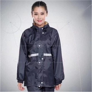 ชุดกันฝน เสื้อกันฝน สีกรมท่า มีแถบสะท้อนแสง รุ่น หมวกติดเสื้อ Waterproof Rain Suit