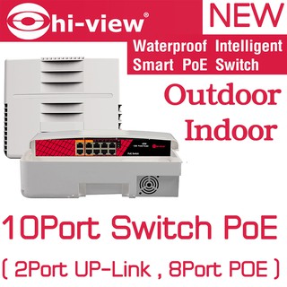 Switch PoE  Indoor / Outdoor Water proof  HI-VIEW  รุ่น HG-CSW10 4P8  10Port  ( 2Port UP-Link , 8Port POE ) For CCTV.
