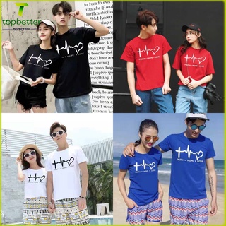 เสื้อยืดคู่รัก couple t shirt เสื้อคู่ลาย Faith HOPE LOVE HEART เสื้อยืดแขนสั้น คอกลม พลัสไซซ์ แฟชั่นฤดูร้อน สําหรับผู้หญิง และผู้ชาย (S-3XL)