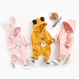 Cute Infant Baby Bodysuits Winter Baby Girls Boys Clothes Cartoon Printing with Hooded