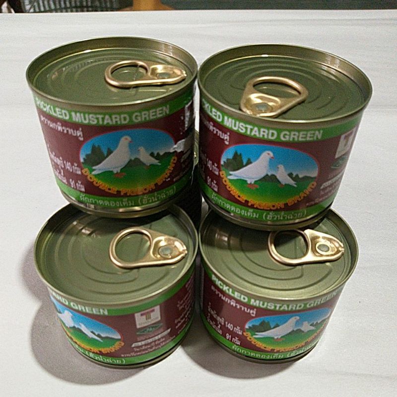 ผักกาดดองเค็ม(ฮั่วน่ำฉ่าย) ตรานกพิราบคู่ 140 กรัม (แพ็คละ 6 กระป๋อง)
