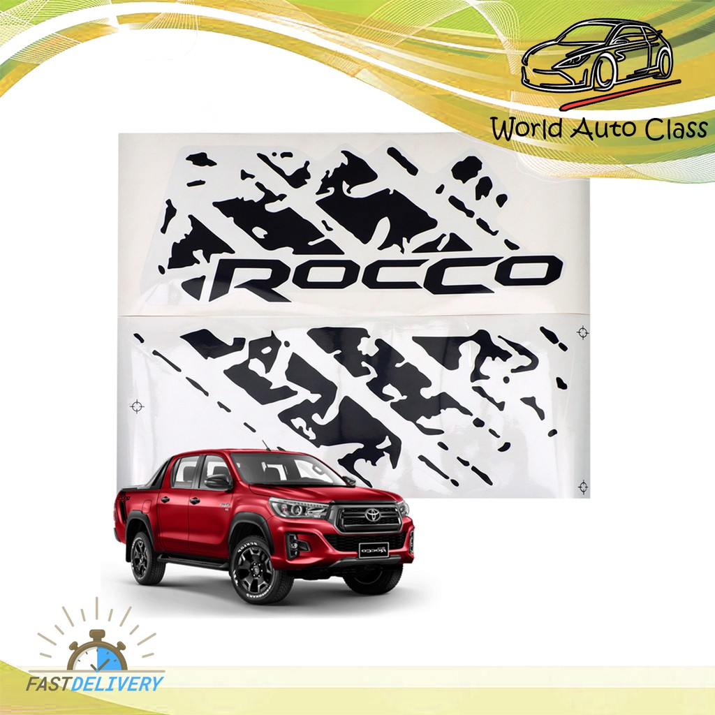 สติ๊กเกอร์ ติดฝากระบะท้าย สีดำ "ROCCO" Toyota  Hilux Revo Rocco SR5 M70 M80 ปี 2019 - 2020