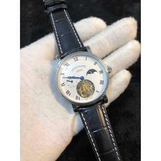 Patek Philippe White มู่เล่ธุรกิจหนังแท้สำหรับผู้ชายแบบสบาย ๆ แบบบูติกระดับไฮเอนด์