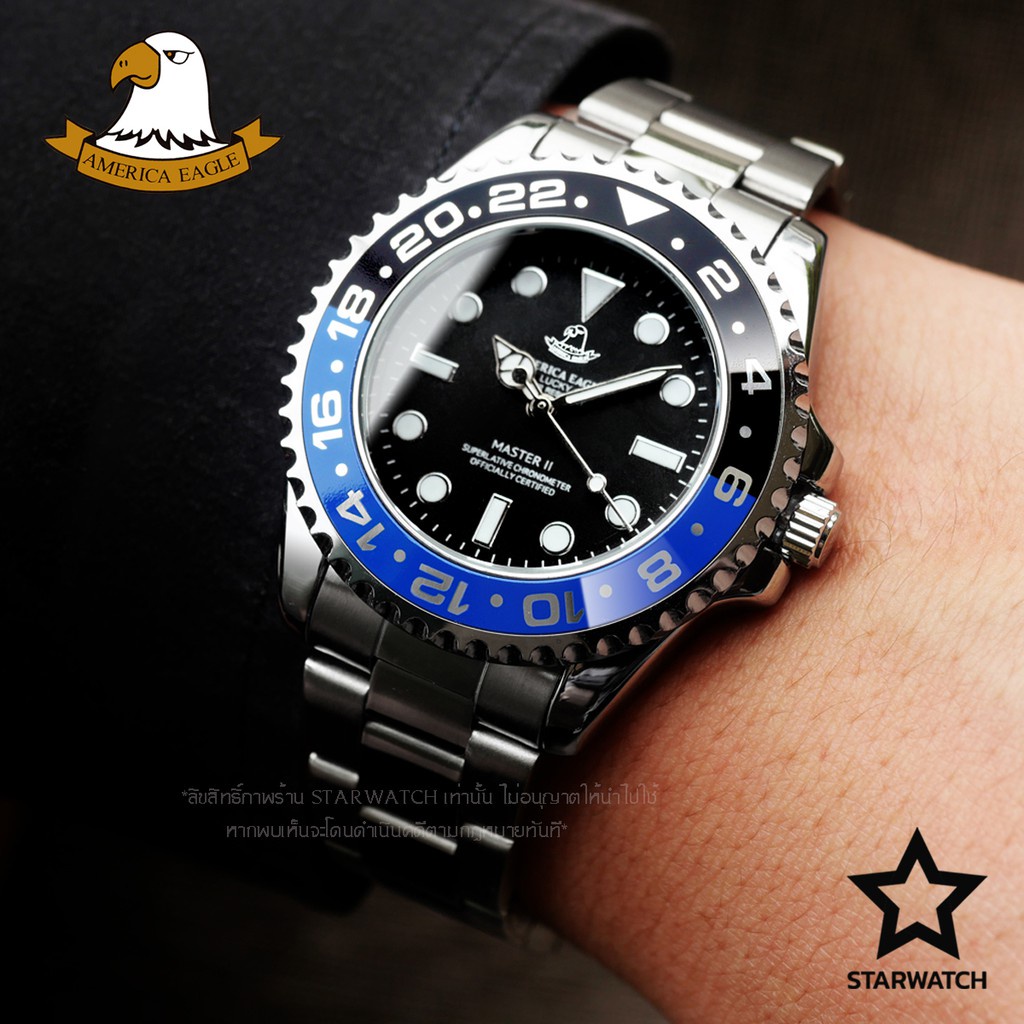 นาฬิกา dw สายนาฬิกาข้อมือซิลิโคน AMERICA EAGLE Watch นาฬิกาข้อมือสุภาพบุรุษ สายสแตนเลส รุ่น AE8007G - Silver/Black/BlueB