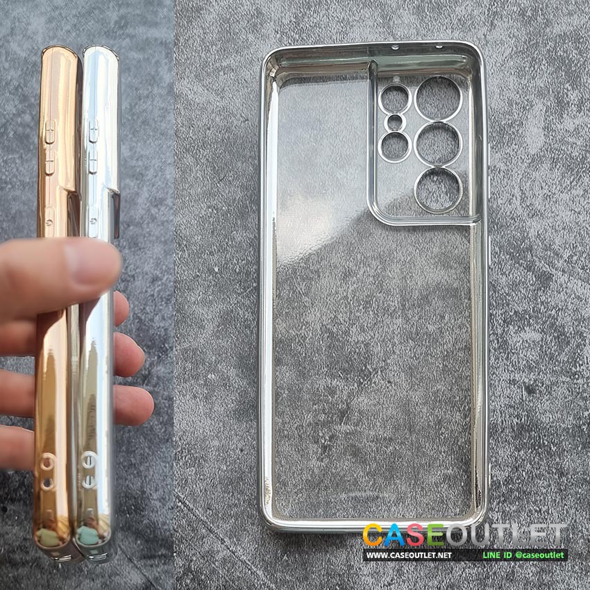 เคส Samsung S21 Ultra S21ultra Tpu ใส กันกล้อง คลุมเลนส์ กันตก ขอบเงา ขอบทอง โครเมียม - รูปที่ 3