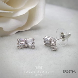 ER0279A ต่างหูแฟชั่นประดับเพชร CZ (White gold plated)