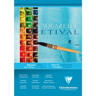 Clairefontaine กระดาษวาดเขียน สีน้ำ ผิวกึ่งหยาบ 200 แกรม A3 Etival pad cold pressed A3 10sh 200g 96303C