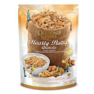 Diamond Grains Hearty Nutty Granola 500g.ไดมอนด์เกรนส์ฮาร์ตี้นัทตี้กราโนล่า 500 กรัม ธัญพืชอบกรอบผสมอัลมอนด์