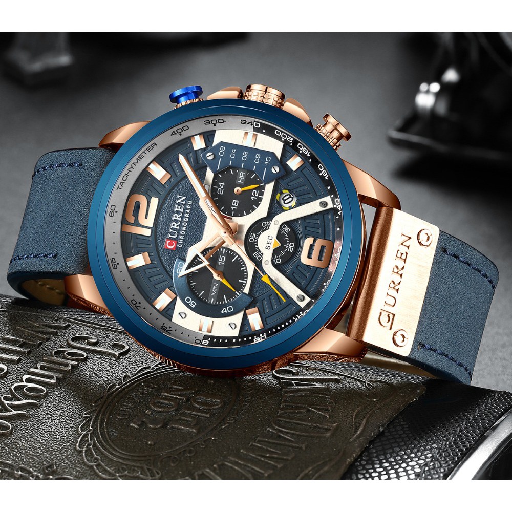 [Genuine/wholesale/cash on delivery] CURREN men's quartz watch, leather strap, waterproof, sports, 8329XA - รูปที่ 4