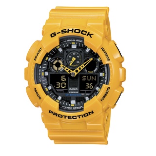 นาฬิกา รุ่น Casio G-Shock นาฬิกาข้อมือ นาฬิกาผู้ชาย สายเรซิ่น รุ่น GA-100A-9A สีเหลือง ของแท้100% ประกันศูนย์ CASIO 1 ปี