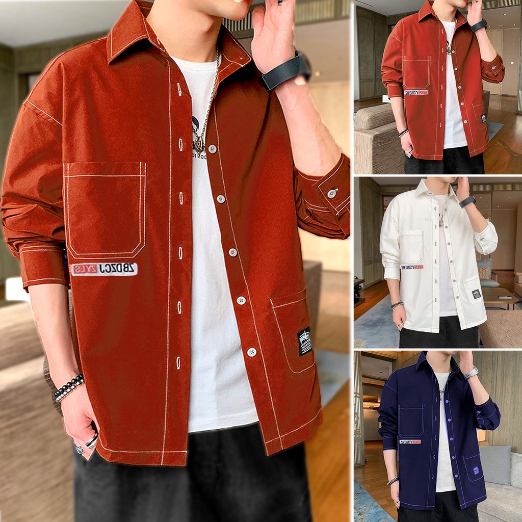 เสื้อเชิ้ตแขนยาวลําลอง แต่งกระเป๋า แฟชั่นฤดูร้อน สไตล์เกาหลีนักธุรกิจ สําหรับผู้ชาย