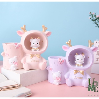 UoneHome พร้อมส่ง ♥ H094 กล่องใส่ดินสอโคมไฟน่ารัก กระต่ายเบลล่า โคมไฟตั้งโต๊ะ หัวเตียง วัสดุเรซิน สีพาสเทลน่ารัก ของขวัญ