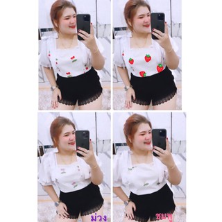 เสื้อผ้าแฟชั่นสาวอวบฟรีไซส์อก38-46"เสื้อสาวอวบเข้าใหม่เสื้อปักลายเชอรี่สาวอวบ(058)