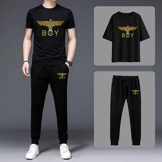 #D218+CKH218Bชุดเซ็ทเสื้อยืดแขนสั้น+กางเกงขายาว.ลายสวยแฟชั่งนานาชาติ.มีหลายสีหลายไซสีเลือกได้(S-3XL)ใส่ได้ทั้งชายและหญิง