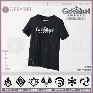 [100% Cotton] Wm เสื้อยืดลําลอง ผ้าฝ้าย แขนสั้น พิมพ์ลาย APPAREL Genshin Impact Elements 1 ด้าน พลัสไซซ์ ขนาดใหญ่ สีดํา