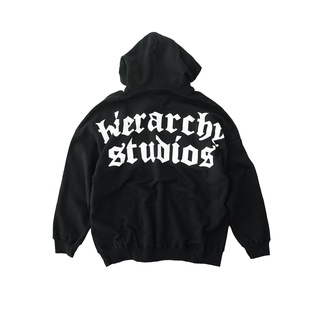 Hierarchy Studios - เสื้อฮู้ดดี้ ขนาดใหญ่ ลายโลโก้กว้าง สีดํา