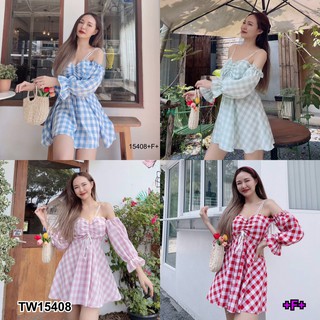 PP15408 เดรสสั้นลายสก็อต รูดอก