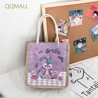 Qqmall กระเป๋าถือกระเป๋าสะพายไหล่สําหรับสตรีผ้าใบ Tote ขนาดเล็กลายการ์ตูนหมี Tote Crossbody เหมาะกับการพกพาเดินทาง