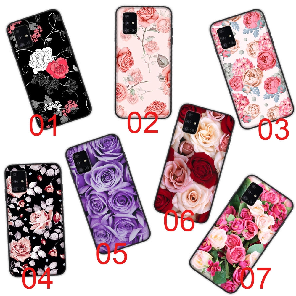 Peony Rose Flower Design Black Soft Case เข้ากันได้กับ Samsung Galaxy S8 S7 S9 S10E Edge Plus