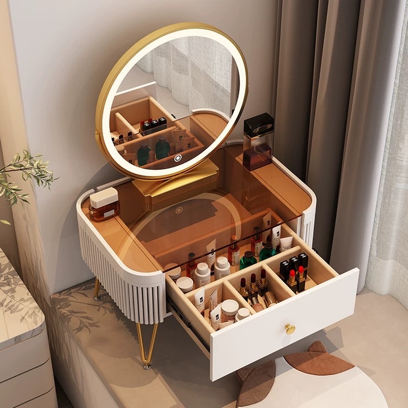 โต๊ะเครื่องแป้ง topกระจกนิรภัย พร้อมกระจกส่อง ปรับไฟได้3สี