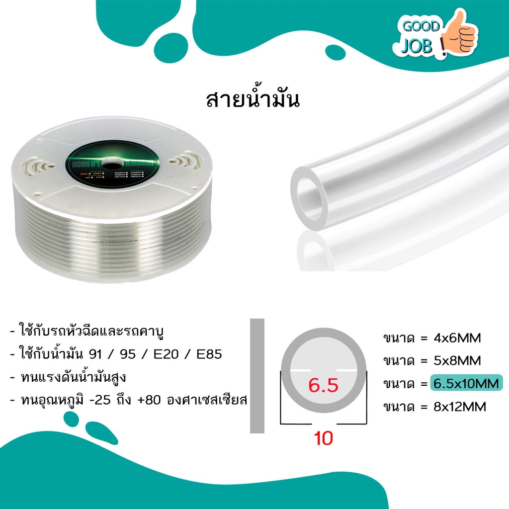 สายน้ำมันใส ทนแรงดัน / แก๊สโซฮอล์ (91 / 95) (E10 / E20 / E85) ขนาด 6.5x10 mm. 8x12 mm. แบ่งขาย 1 เมต