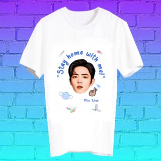 สั่งทำ เสื้อยืด Fanmade เสื้อแฟนเมด เสื้อยืดลายโควิด โควิด19 covid19 STAY HOME WITH ME BLK27 xiao zhan เซียวจ้าน